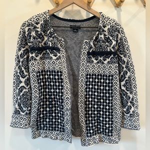 EUC ~ Lucky Brand Open Sweater, Navy and White